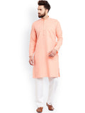 SOJANYA Men Coral Orange & White Solid Straight Kurta