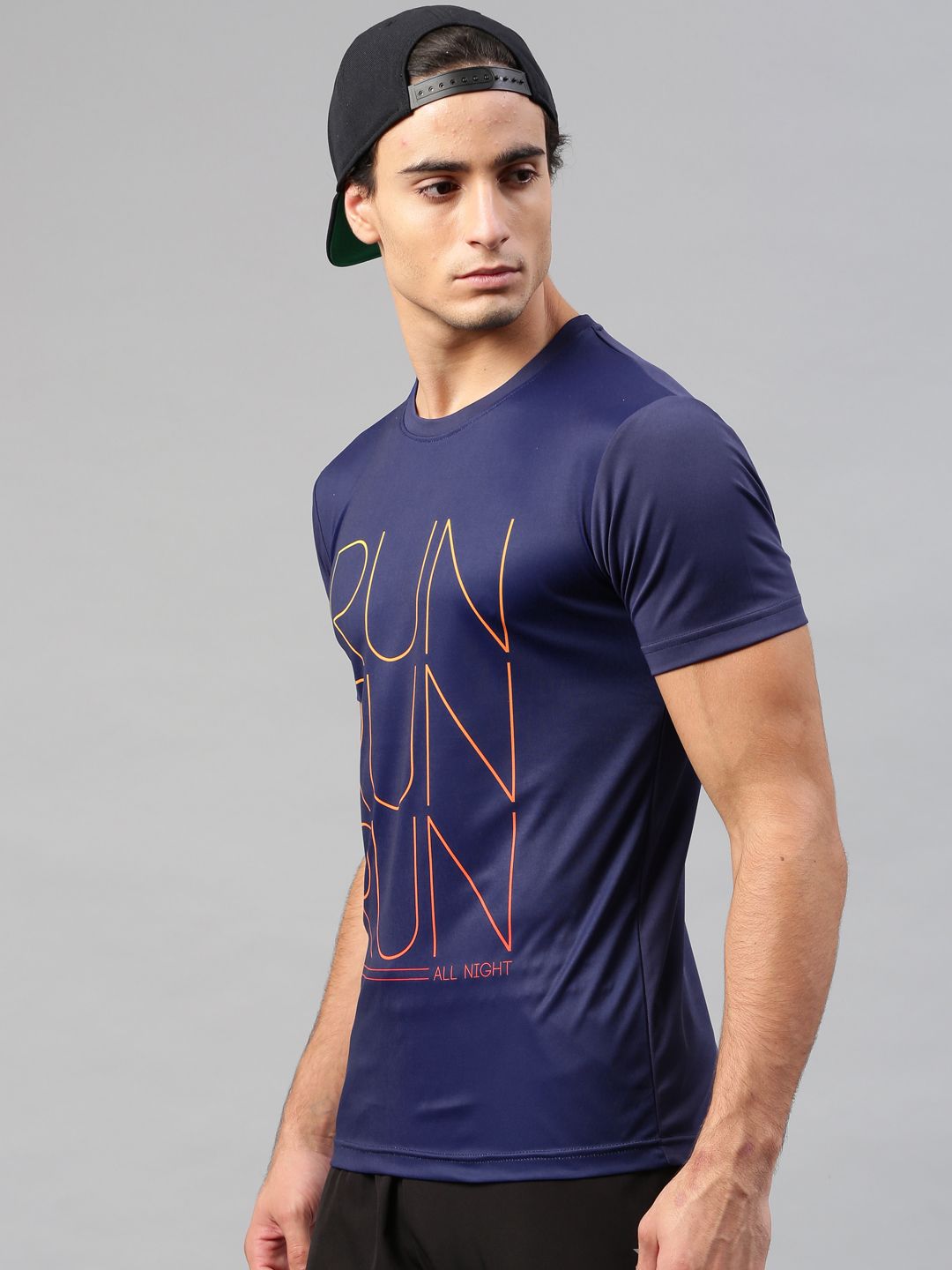 HRX by Hrithik Roshan Men Blue Printed Round Neck Active T-Shirt