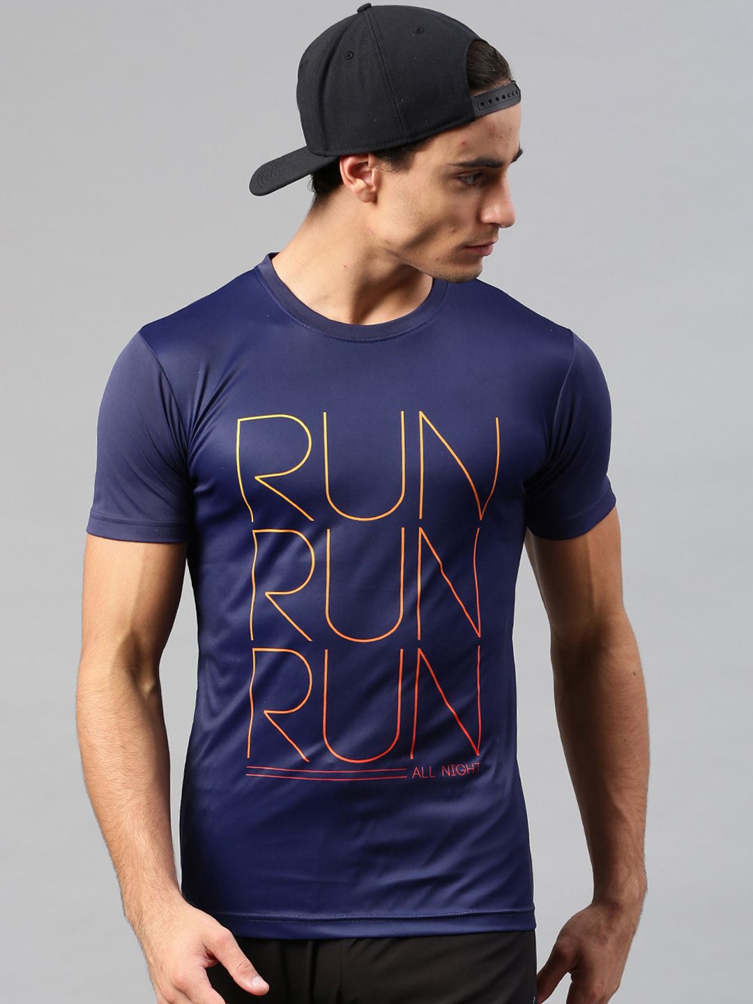 HRX by Hrithik Roshan Men Blue Printed Round Neck Active T-Shirt