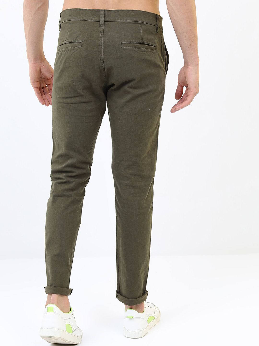 HIGHLANDER Men Olive Green Slim Fit Chinos Trousers