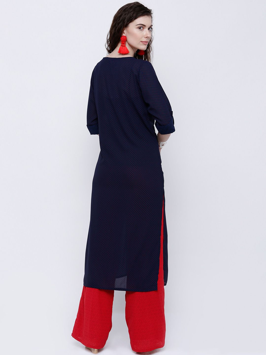 Vishudh Women Navy Printed Straight Kurta