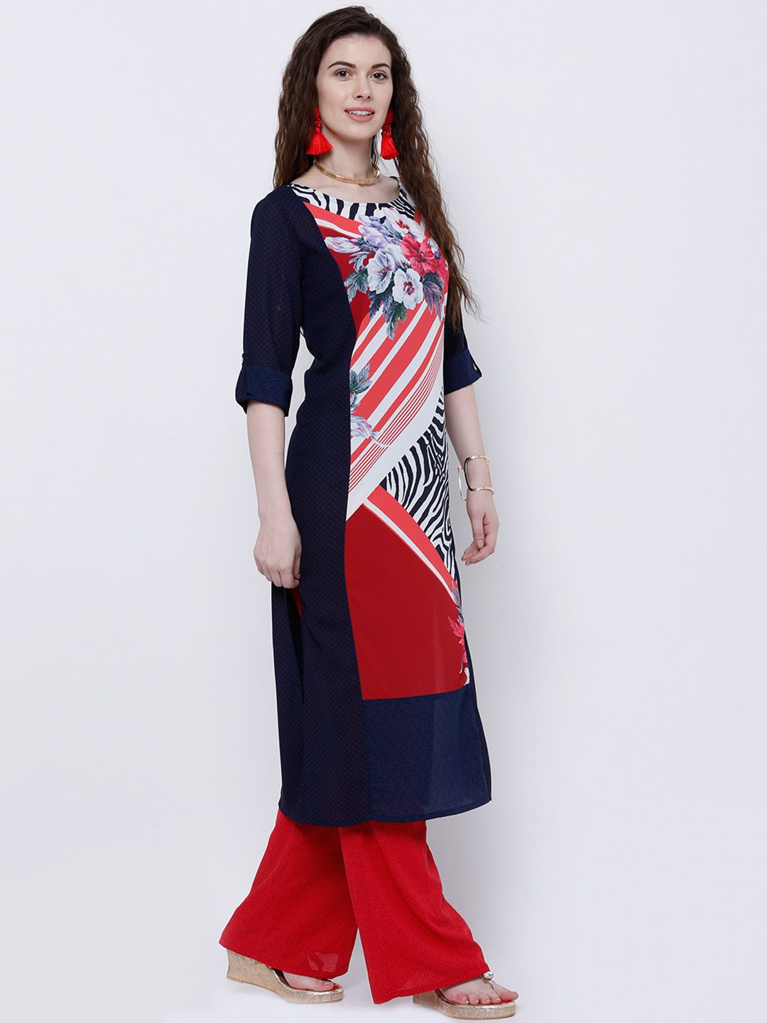 Vishudh Women Navy Printed Straight Kurta