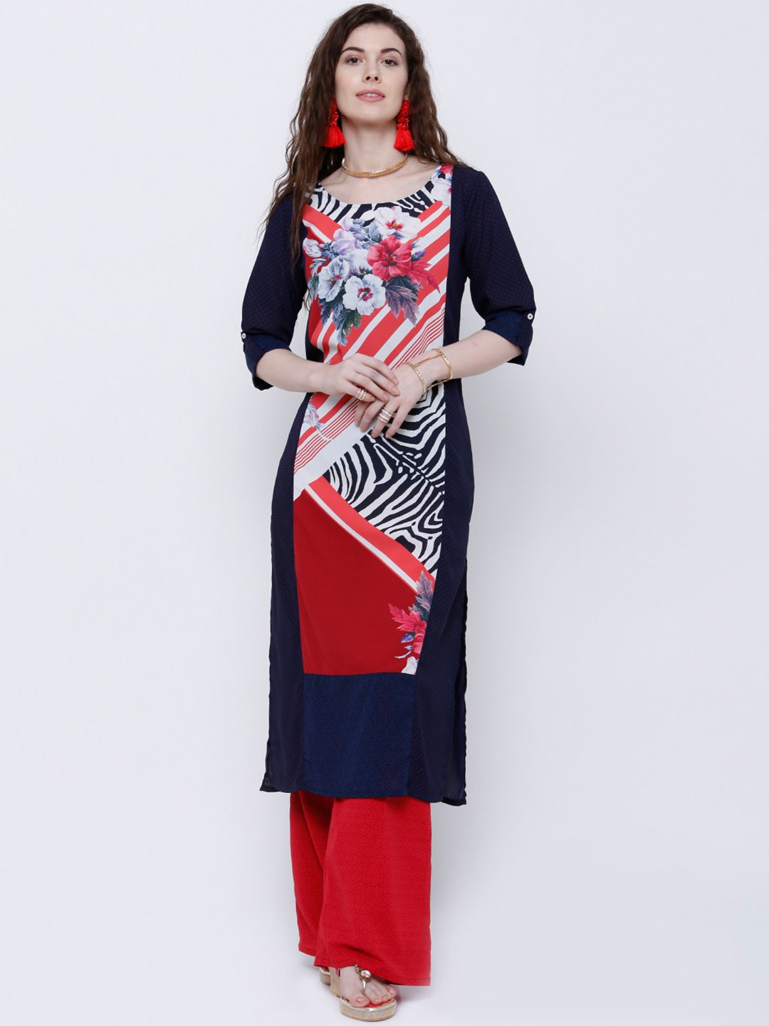 Vishudh Women Navy Printed Straight Kurta