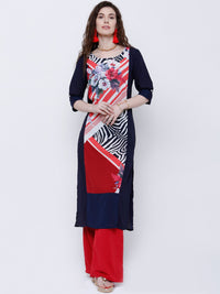 Vishudh Women Navy Printed Straight Kurta