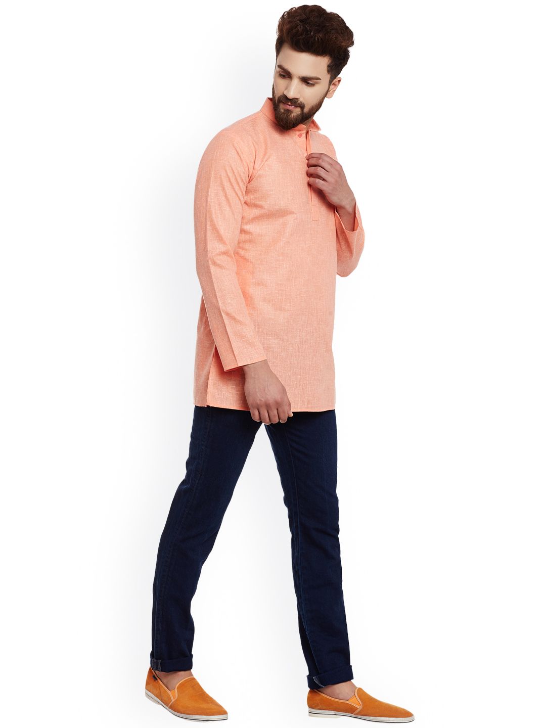 SOJANYA Lelaki Orange Solid Kurta Lurus