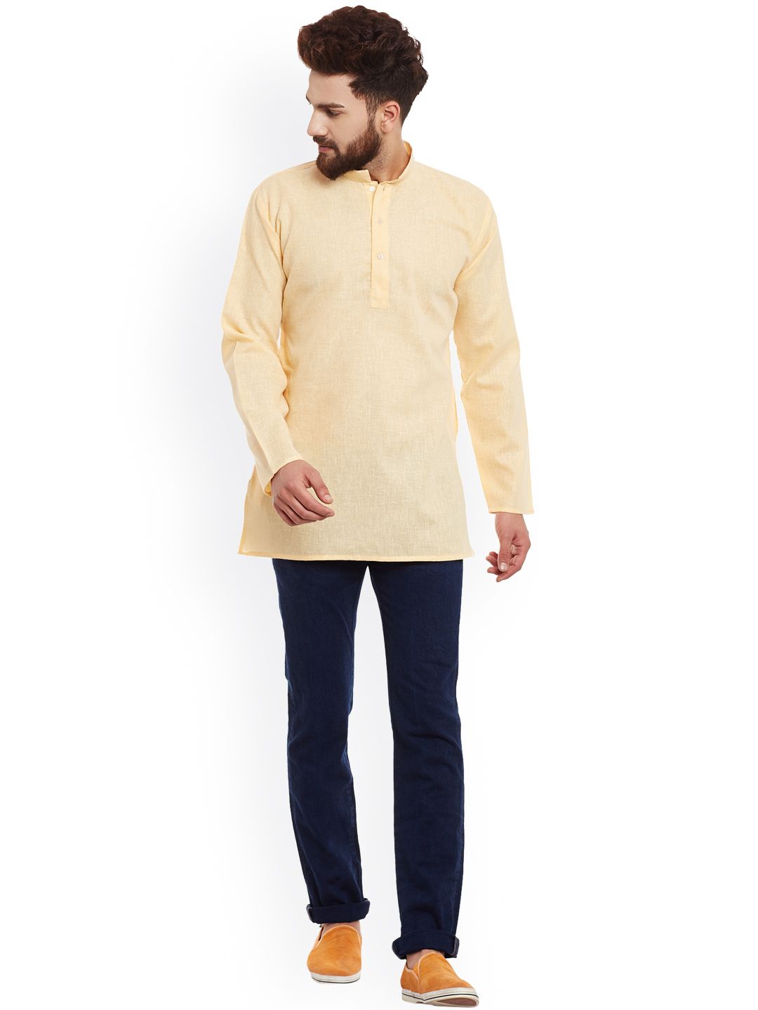 SOJANYA Lelaki Kuning Solid Kurta Lurus