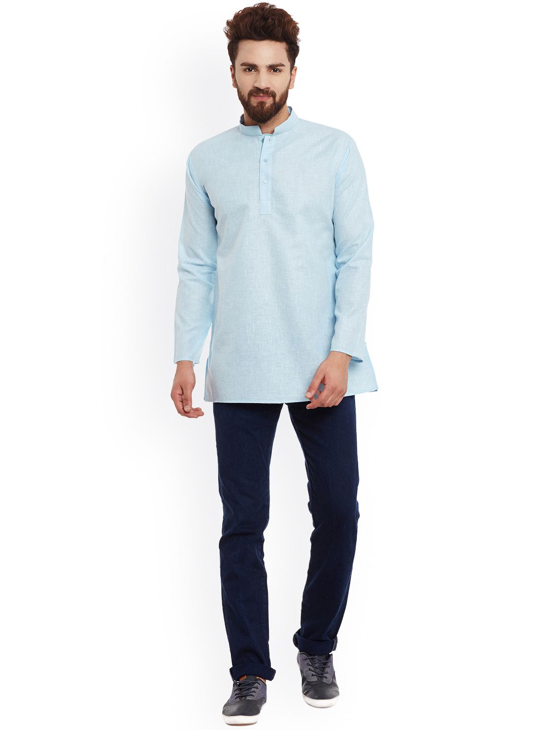 SOJANYA Men Blue Solid Straight Kurta
