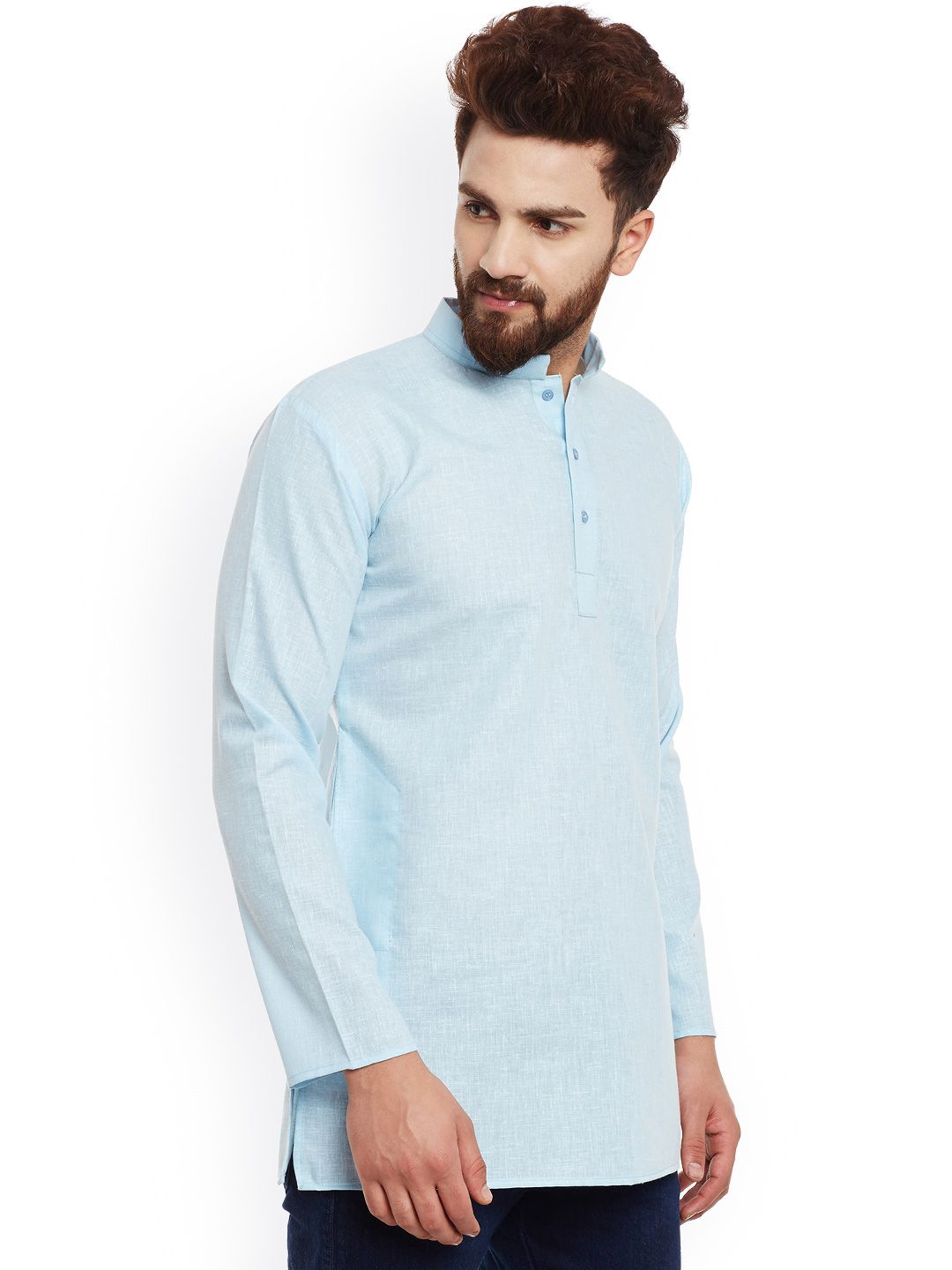 SOJANYA Men Blue Solid Straight Kurta