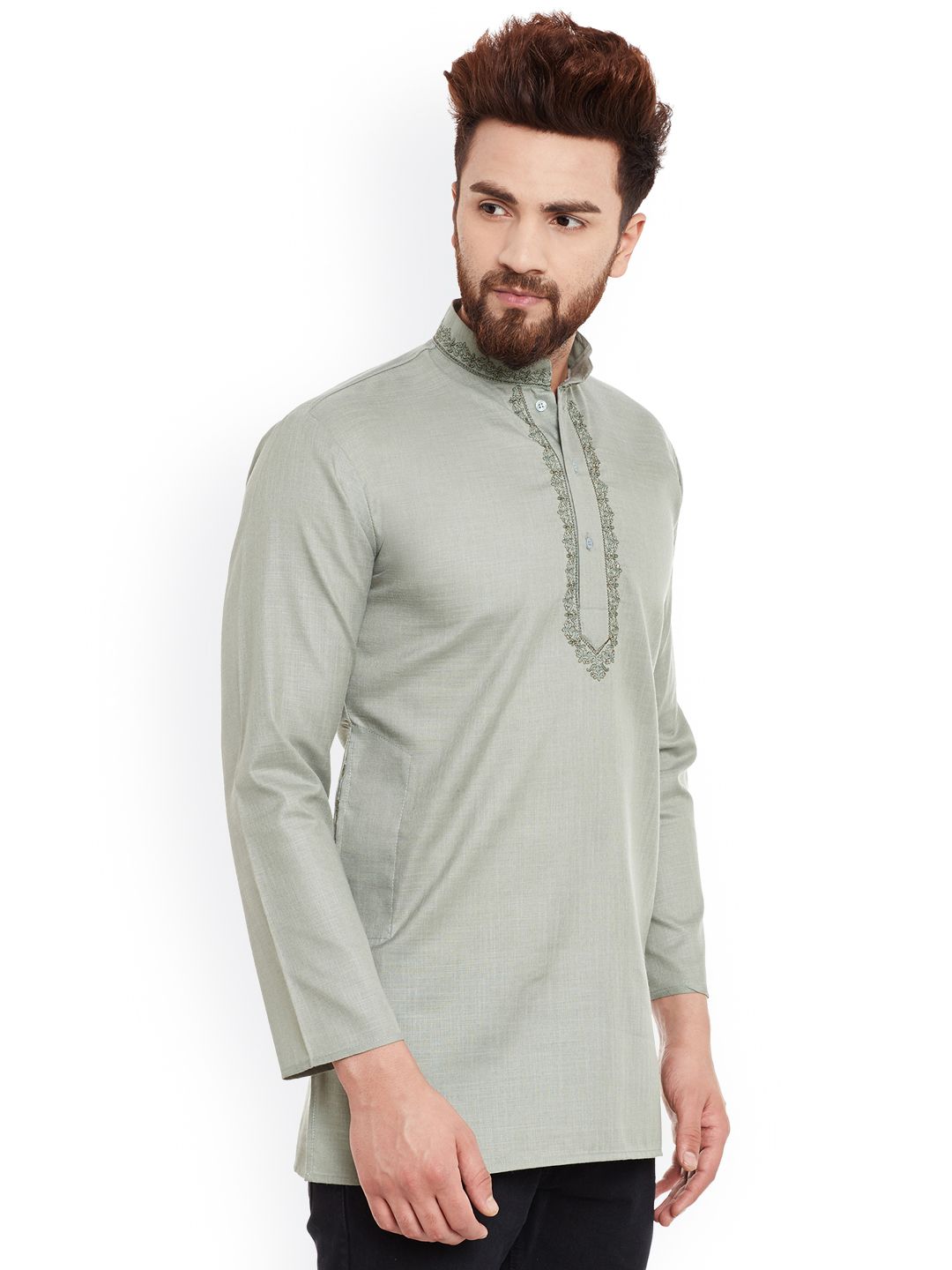 SOJANYA Kurta Pendek Hijau Zaitun Lelaki