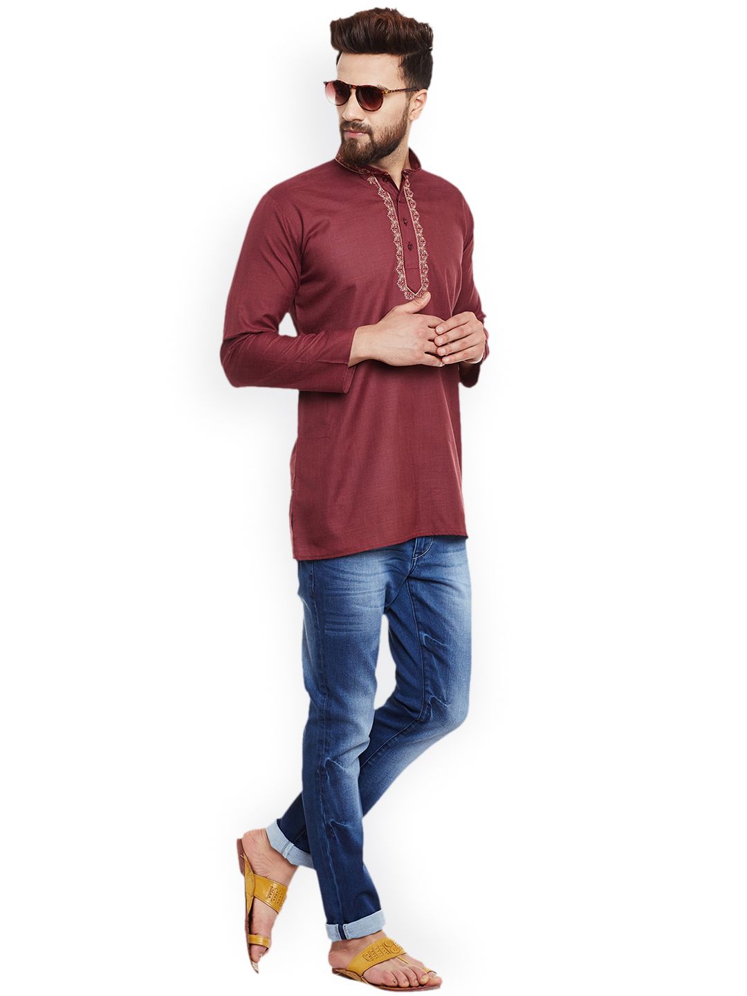 SOJANYA Men Maroon Straight Kurta