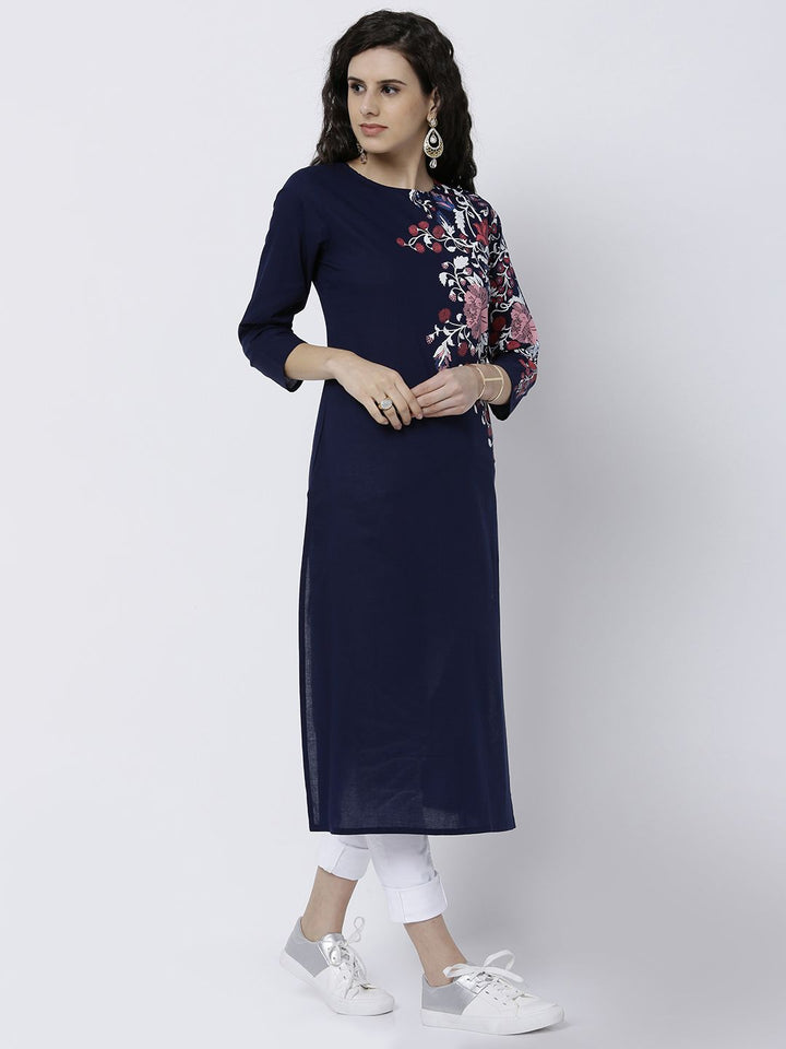 Vishudh Women Navy Printed Straight Kurta