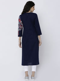 Vishudh Women Navy Printed Straight Kurta