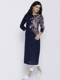 Vishudh Women Navy Printed Straight Kurta