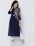 Vishudh Women Navy Printed Straight Kurta