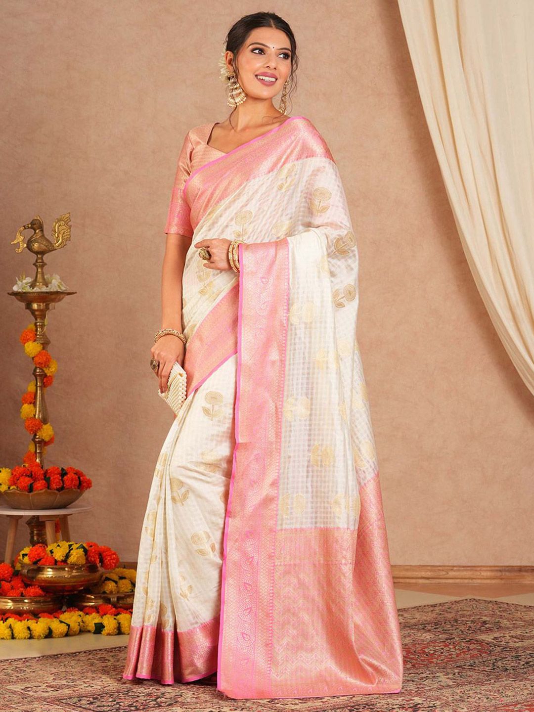 Saree mall Ethnic Motifs Zari Sungudi Sarees