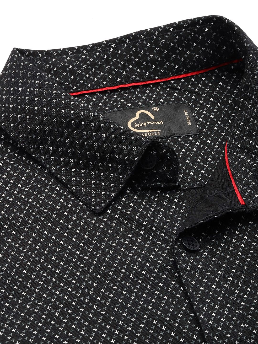 Being Human Spread Collar Micro Ditsy Printed Cotton Slim Fit Casual