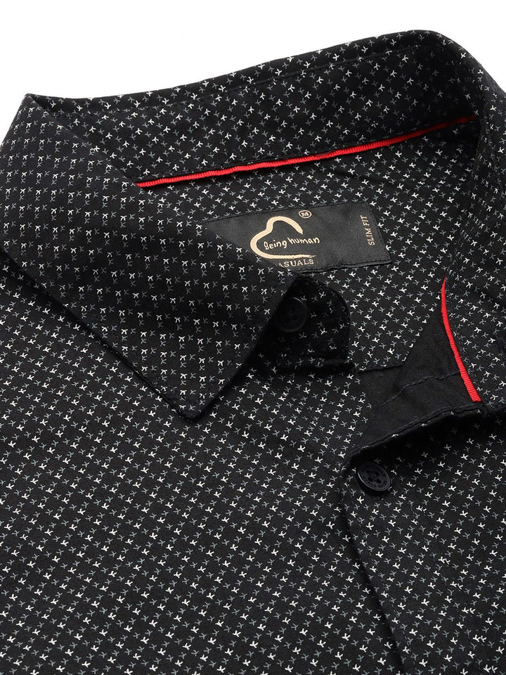 Being Human Spread Collar Micro Ditsy Printed Cotton Slim Fit Casual