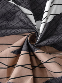KLOTTHE Grey & White Geometric Printed 300 TC Fitted Single Bedsheet & Pillow Cover