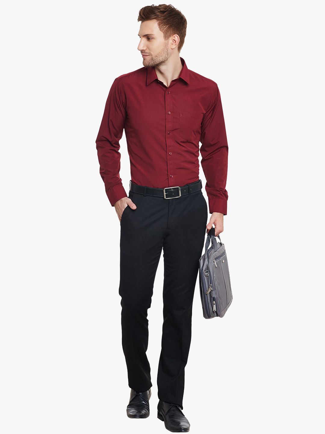 Hancock Men Maroon Slim Fit Solid Wrinkle Resistant Formal Shirt