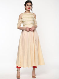 SASSAFRAS Women Cream-Coloured Cold-Shoulder Anarkali Kurta