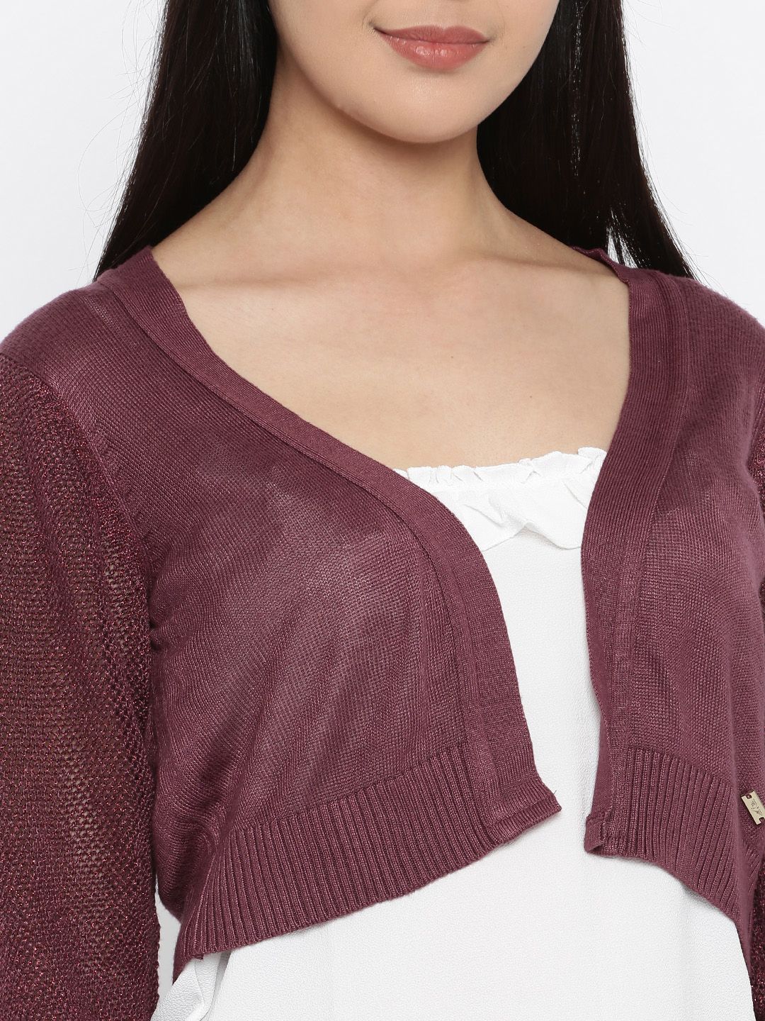 Park Avenue Women Burgundy Crop Cardigan