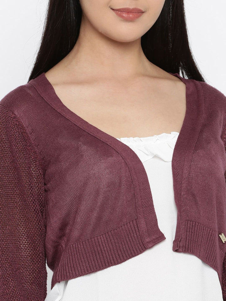 Park Avenue Women Burgundy Crop Cardigan