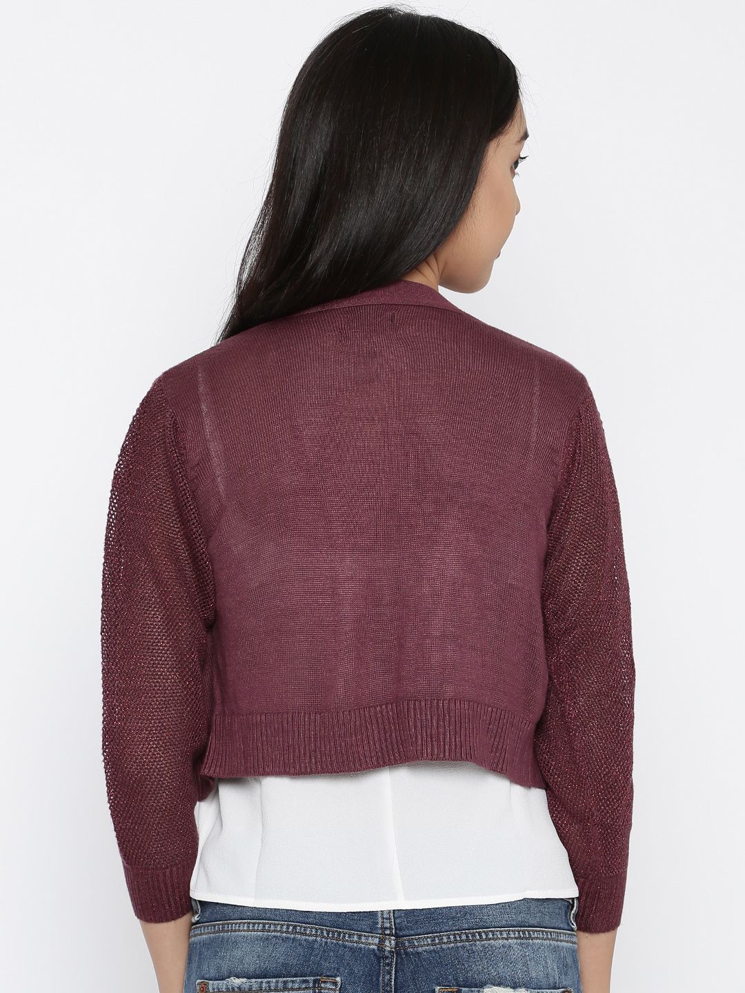 Park Avenue Women Burgundy Crop Cardigan