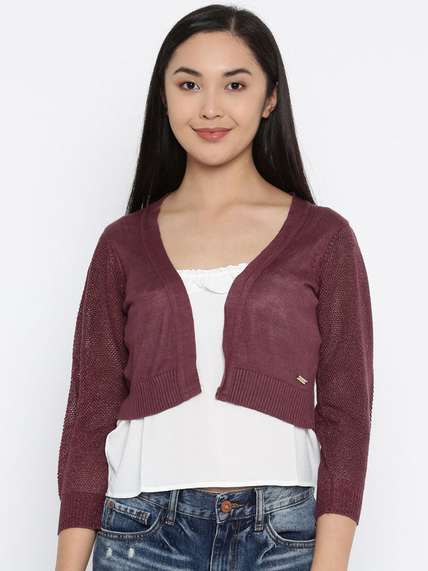 Park Avenue Women Burgundy Crop Cardigan