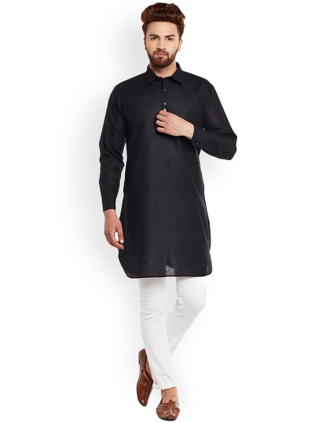 SOJANYA Men Black Solid Straight Kurta
