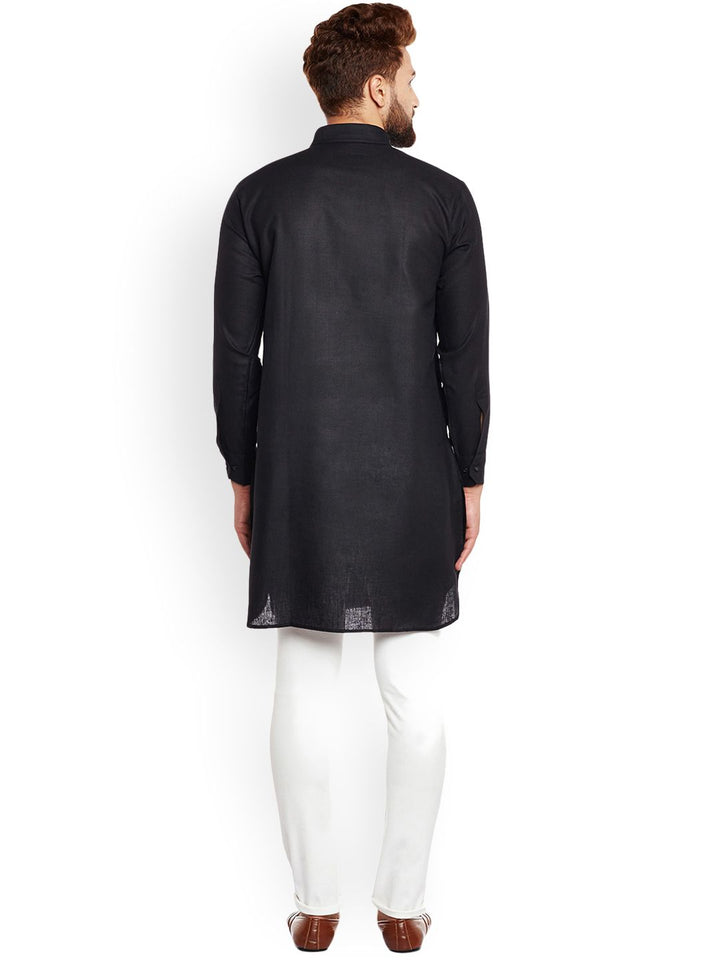 SOJANYA Men Black Solid Straight Kurta