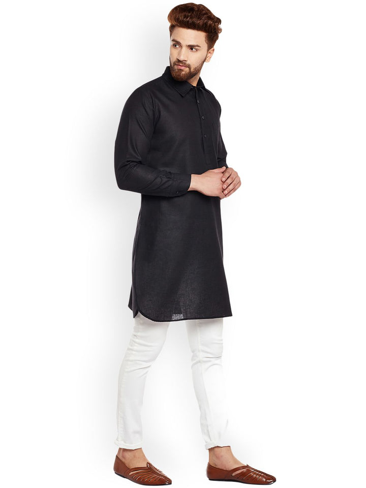 SOJANYA Men Black Solid Straight Kurta