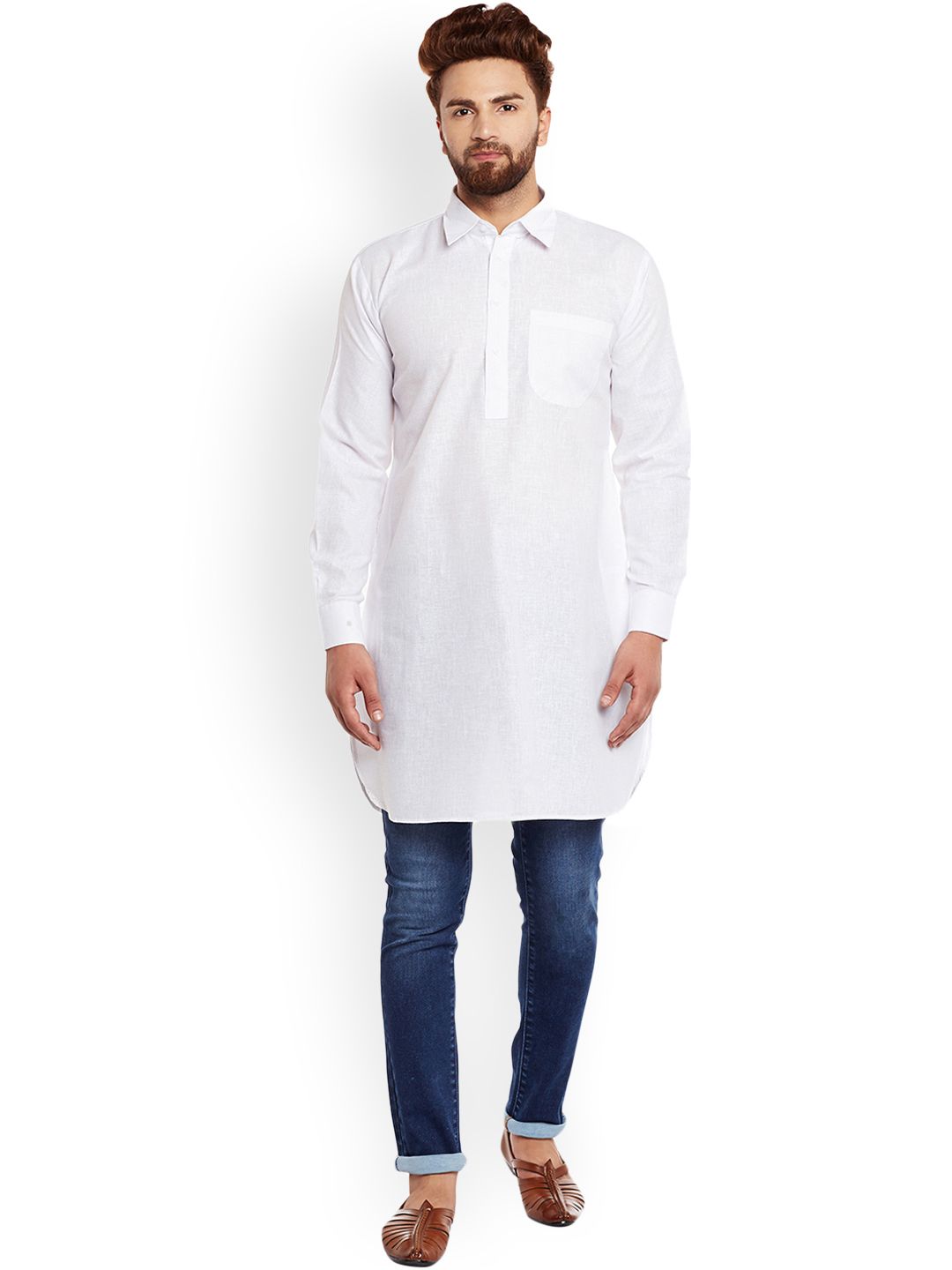SOJANYA Lelaki Putih Solid Kurta Lurus