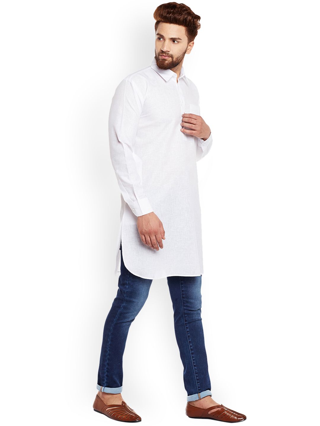 SOJANYA Lelaki Putih Solid Kurta Lurus