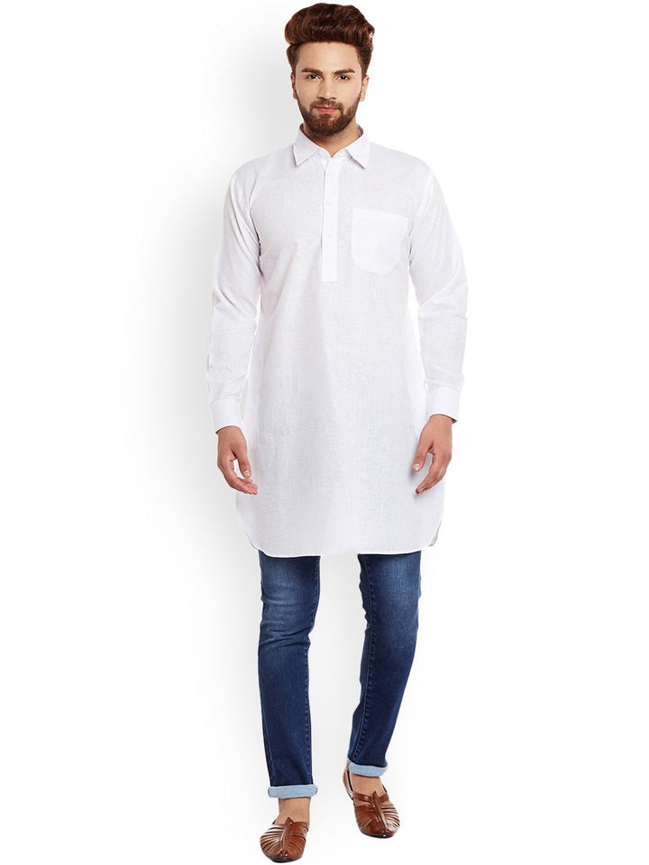 SOJANYA Lelaki Putih Solid Kurta Lurus