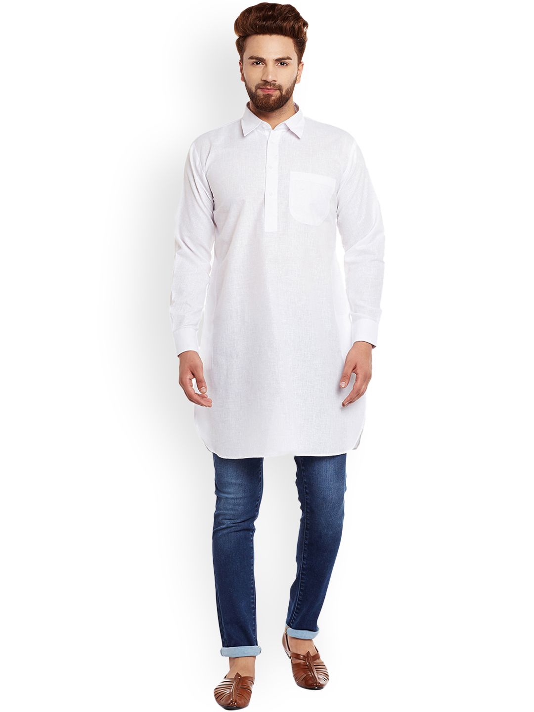 SOJANYA Lelaki Putih Solid Kurta Lurus