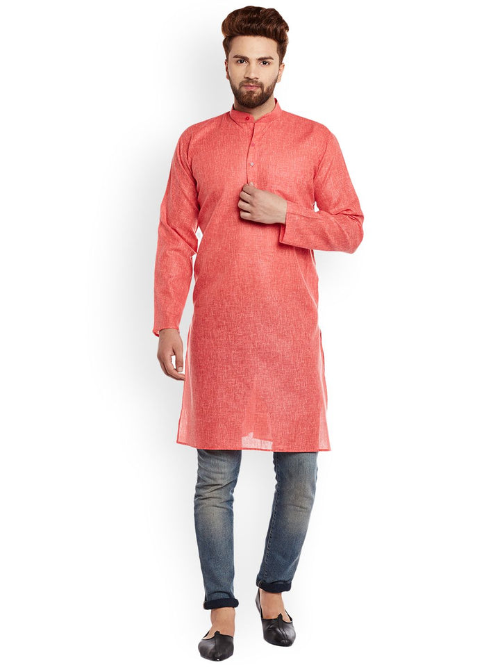 SOJANYA Lelaki Coral Red Solid Kurta Lurus
