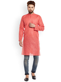 SOJANYA Lelaki Coral Red Solid Kurta Lurus