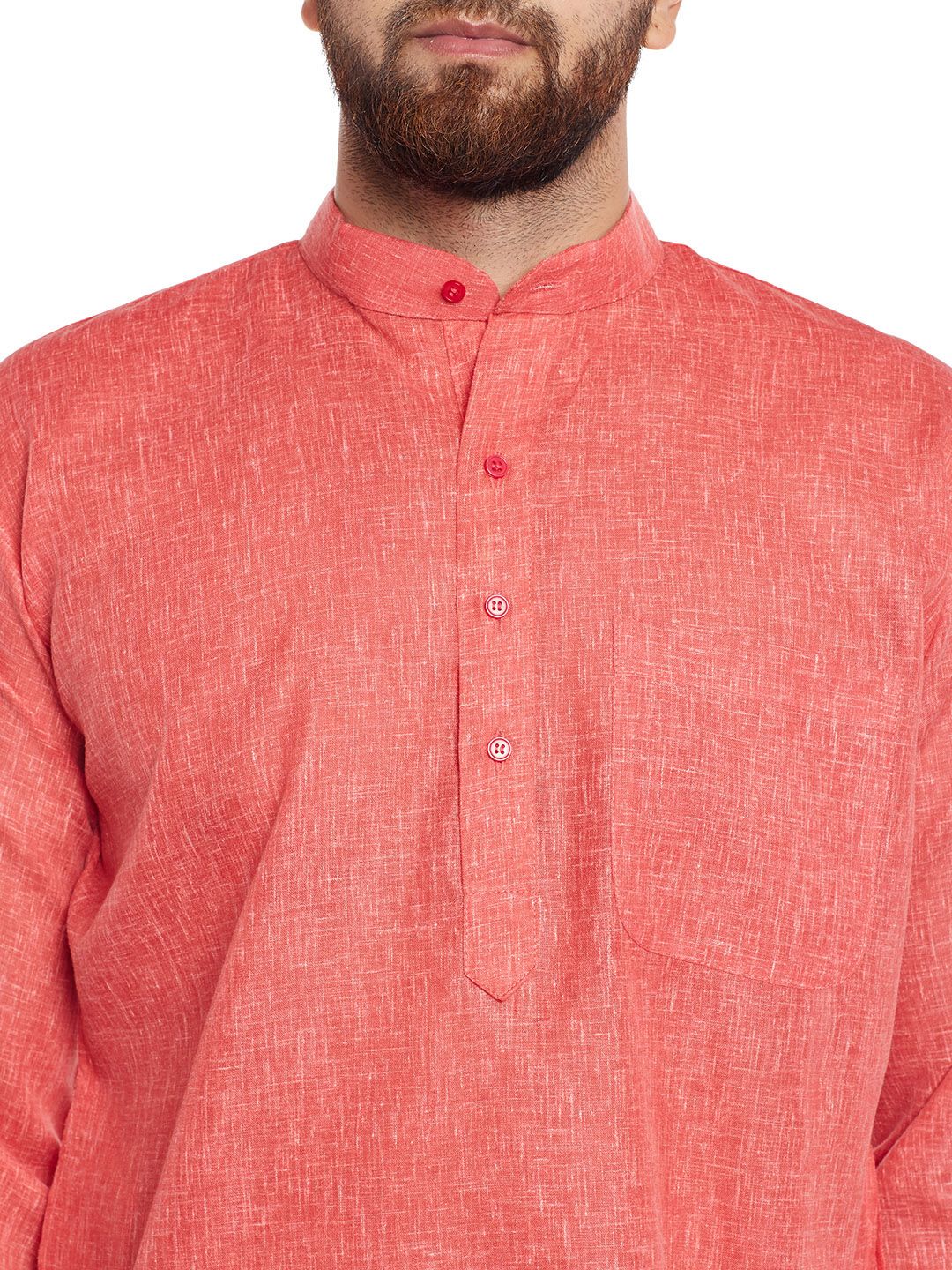SOJANYA Lelaki Coral Red Solid Kurta Lurus