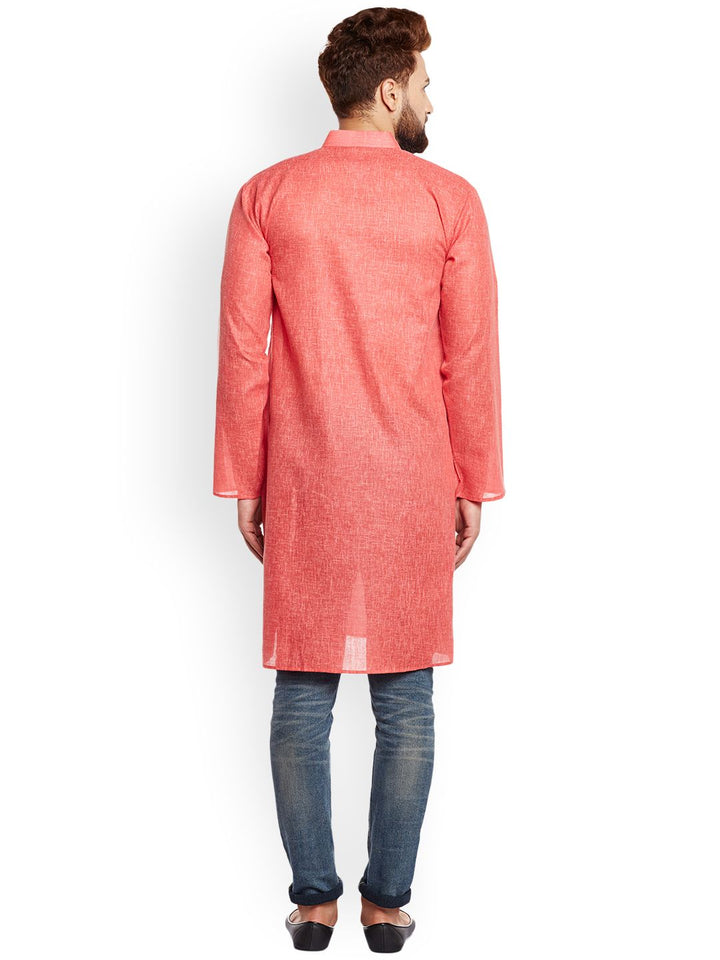 SOJANYA Lelaki Coral Red Solid Kurta Lurus