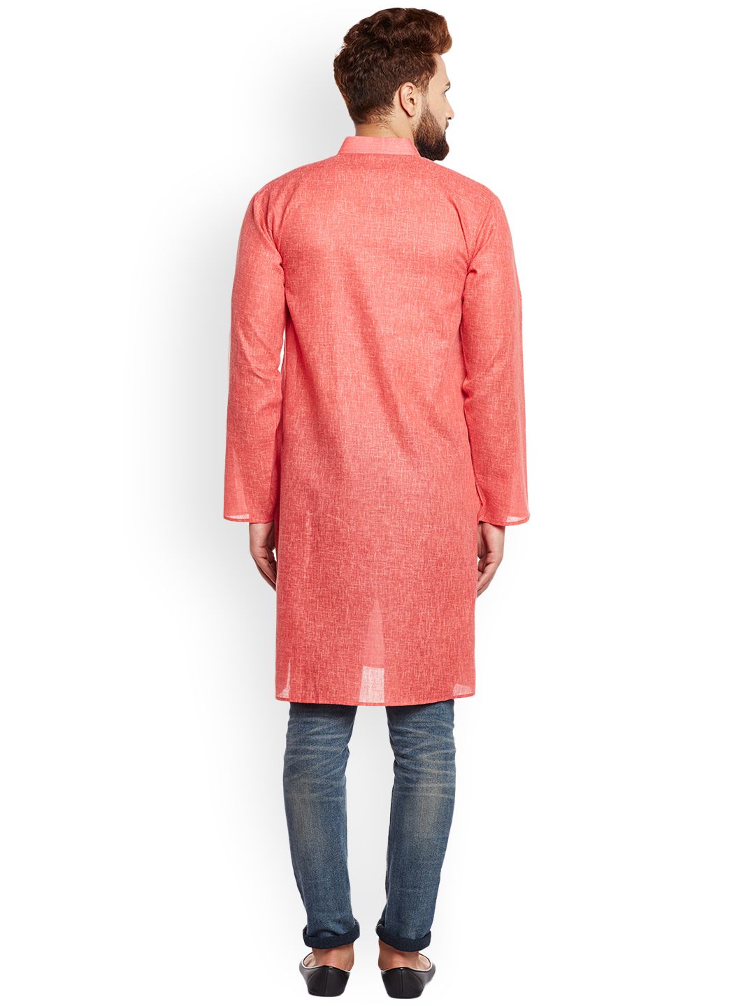 SOJANYA Lelaki Coral Red Solid Kurta Lurus