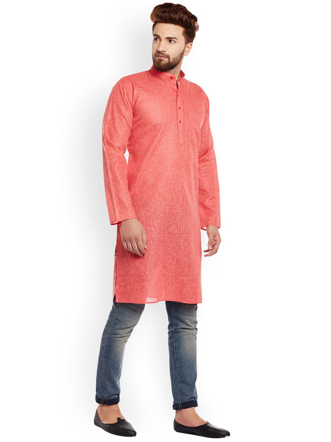 SOJANYA Lelaki Coral Red Solid Kurta Lurus