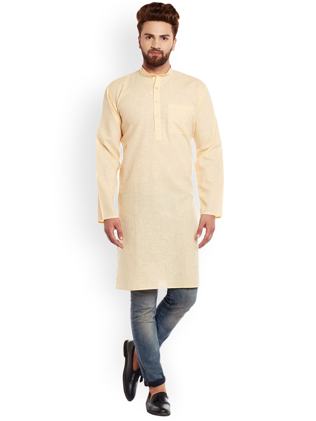 SOJANYA Lelaki Kuning Solid Kurta Lurus