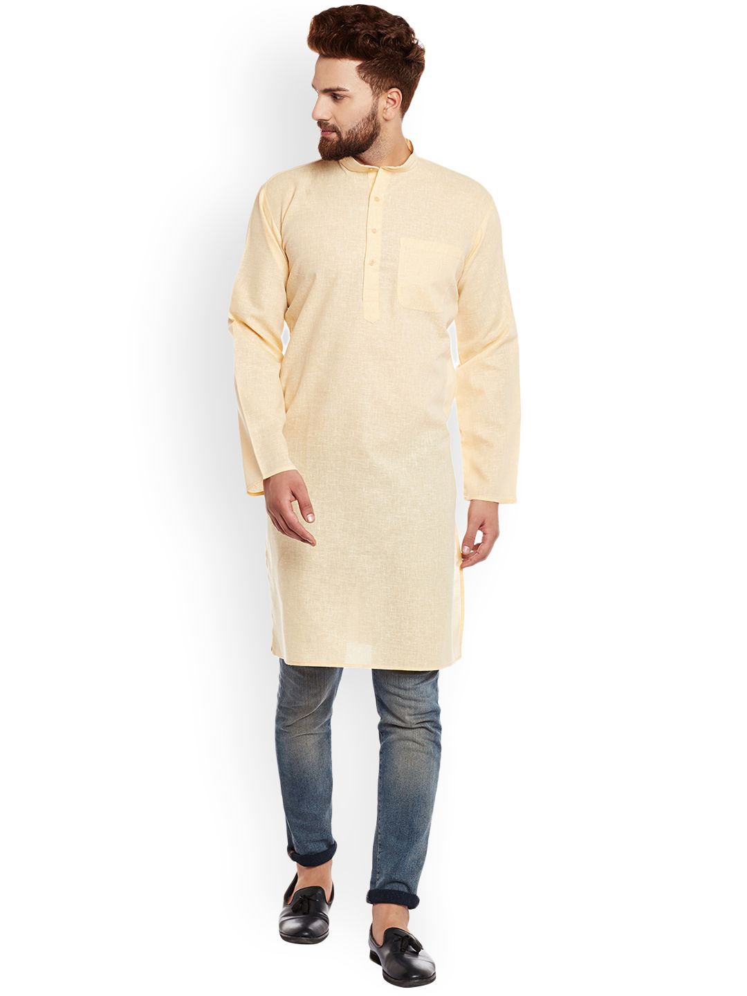 SOJANYA Lelaki Kuning Solid Kurta Lurus