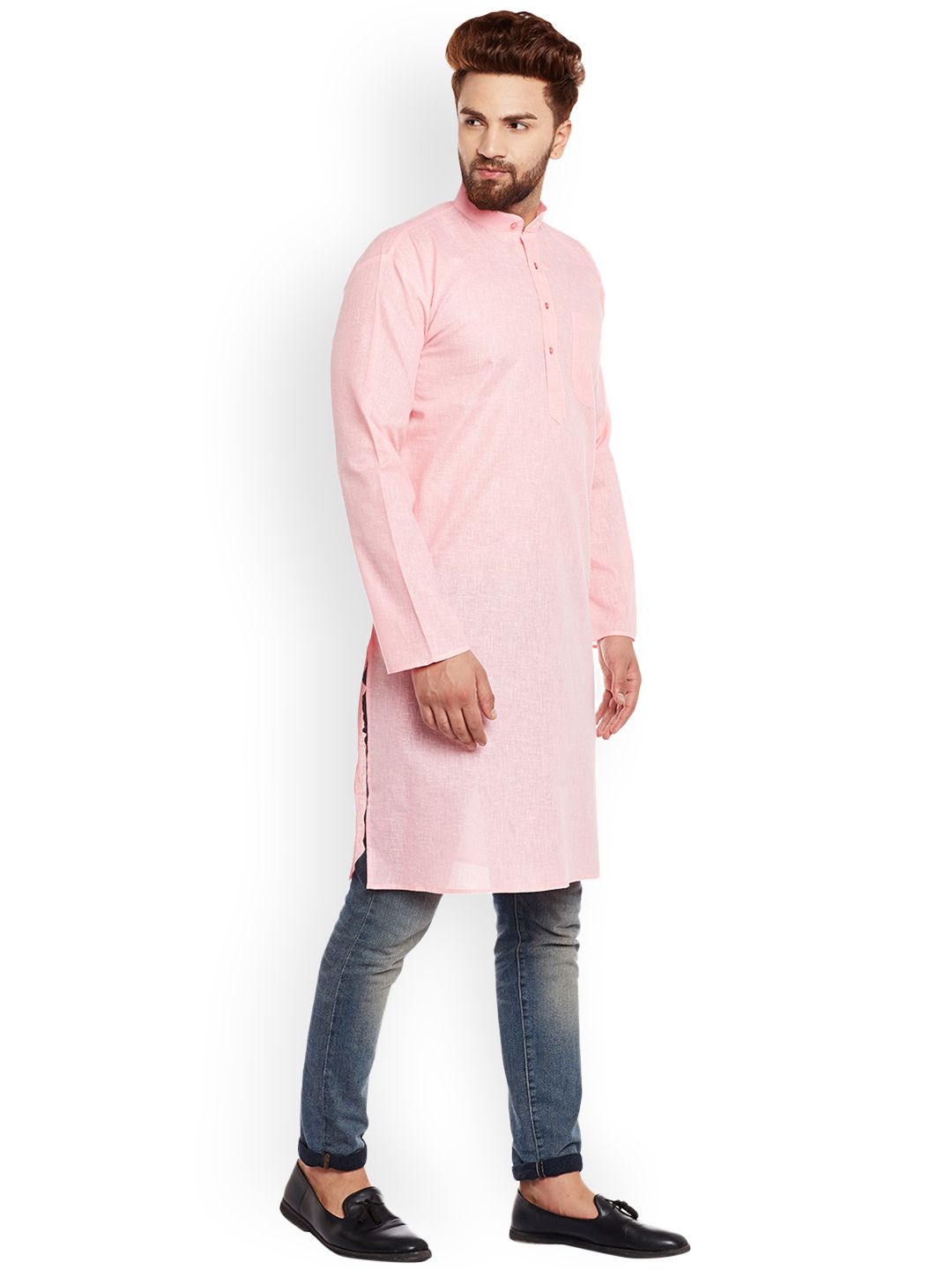SOJANYA Men Pink Solid Kurta Straight
