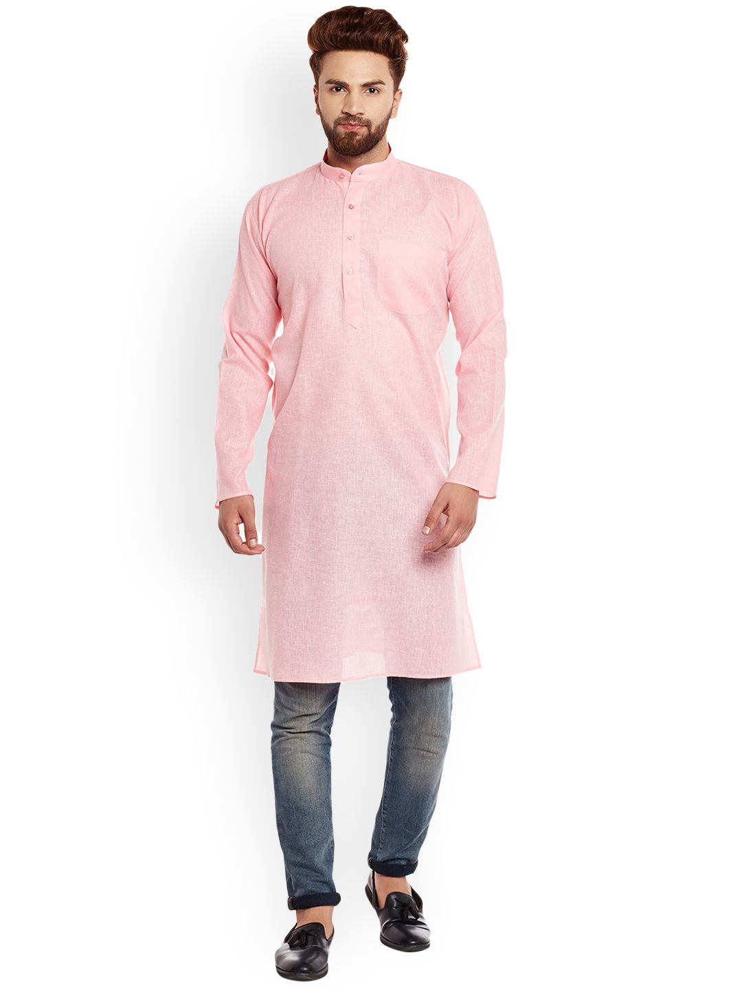 SOJANYA Men Pink Solid Kurta Straight