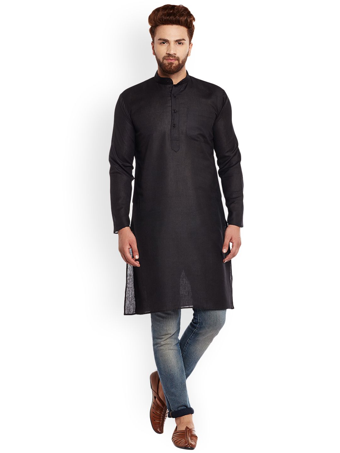 SOJANYA Lelaki Hitam Solid Kurta Lurus