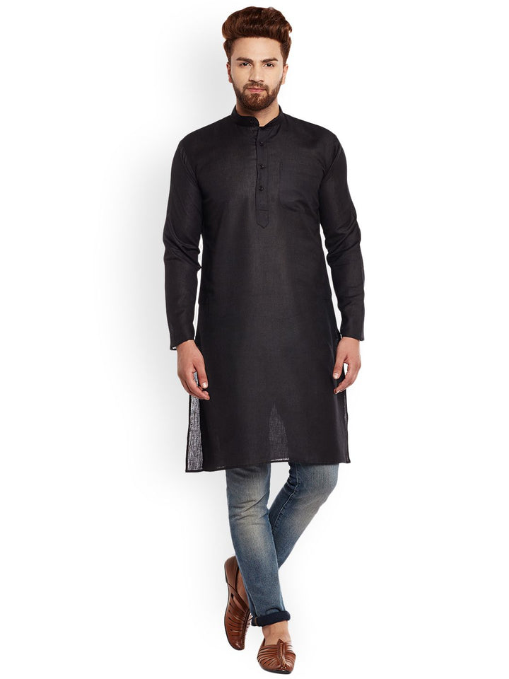 SOJANYA Lelaki Hitam Solid Kurta Lurus