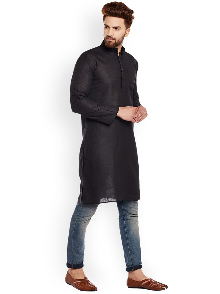 SOJANYA Lelaki Hitam Solid Kurta Lurus
