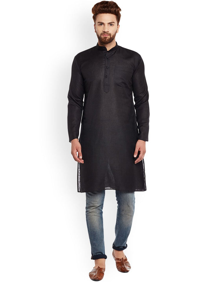 SOJANYA Lelaki Hitam Solid Kurta Lurus