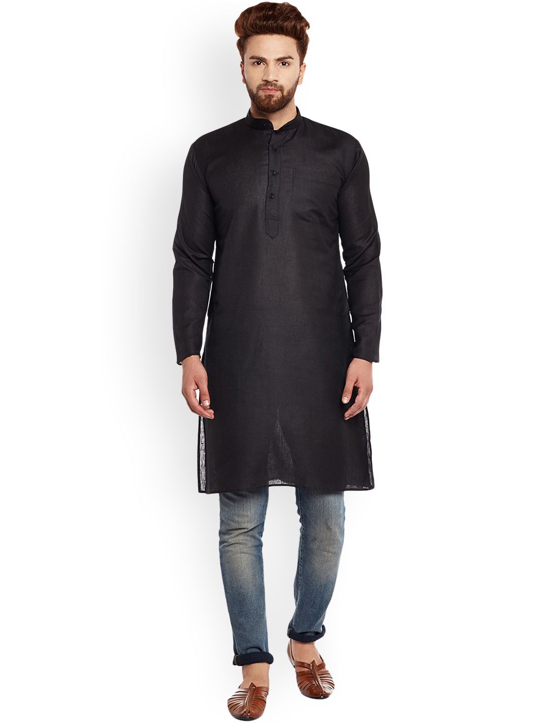 SOJANYA Lelaki Hitam Solid Kurta Lurus